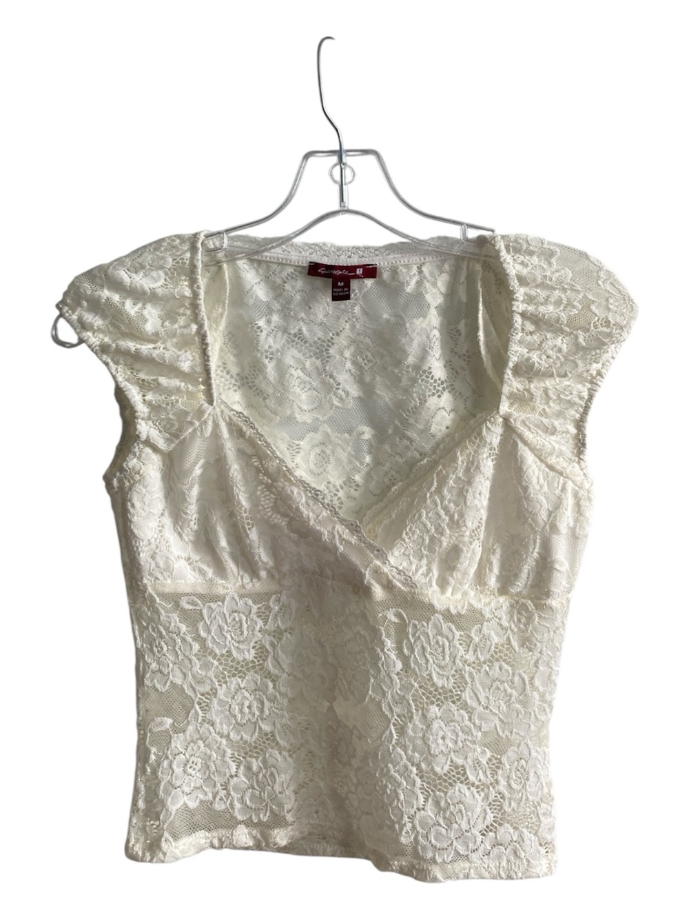Silvergate M Downtown Girl Bridgerton Ivory Clueless Lace Sweetheart Neck Top